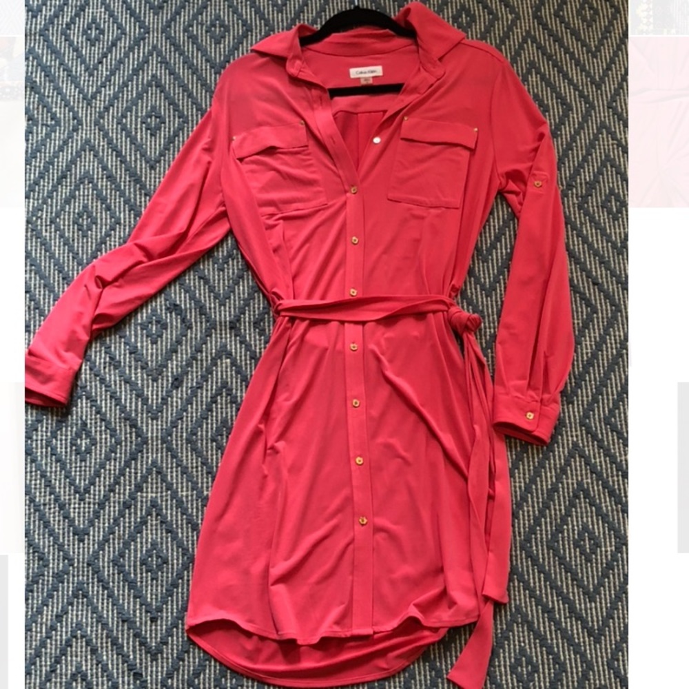 Calvin Klein Roll Up Shirt Dress - Pink